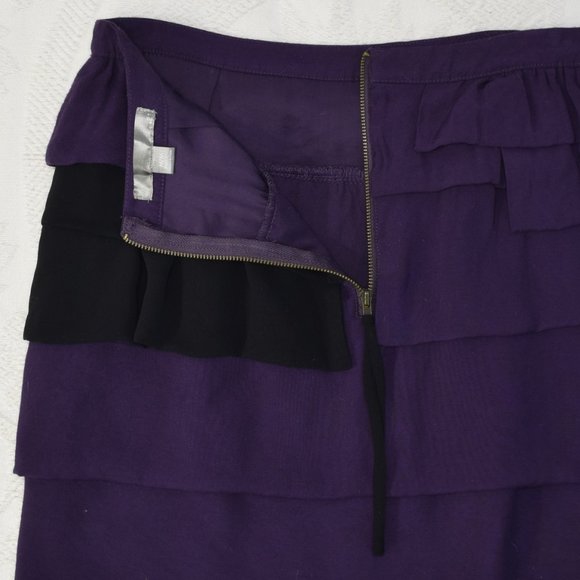 Forever 21 Ruffle Zipper Asymmetrical Mini Evening Cocktail Skirt Purple Black M - Picture 5 of 9